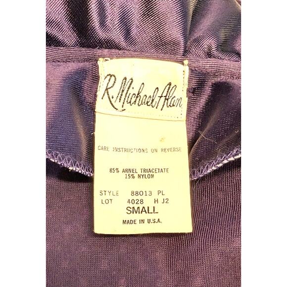 Vintage R. Michael Alan Long Velour Robe Ruffle Wm Small Plum Purple Holiday - Picture 4 of 14
